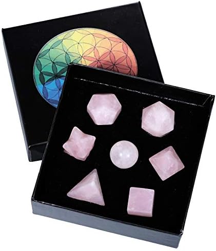 Amogeeli Platonic Solids Sacred Geometry Set with Merkaba Star and Rose Quartz