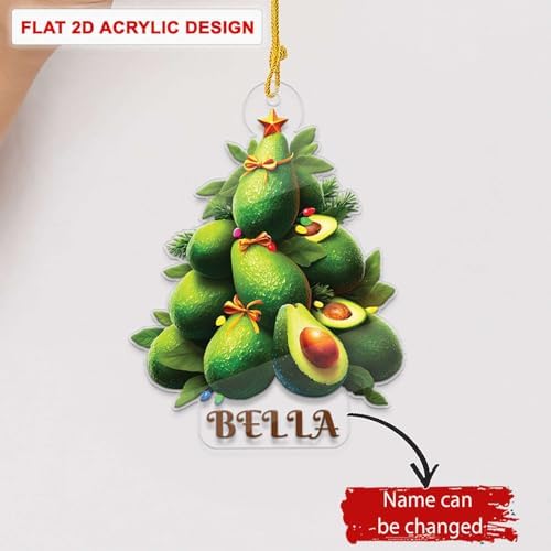 2D Avocado Christmas Tree Ornament Custom Name