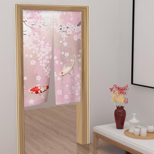 Japanese Pink Cherry Blossom Koi Noren Curtain 335x709