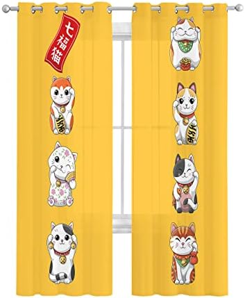 Falaniique Lucky-Cats Sheer Curtains 84 Inch Length 2 Panels Set