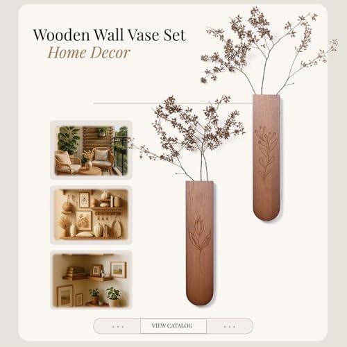 Wood Wall Vase Set of 2 for Dried Flowers and Faux Plants