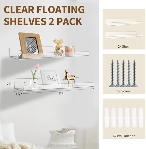 2 Pack Floating Shelves for Wall Decor Storage