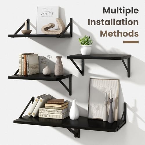 Marsmiles Black Floating Shelves Set of 2