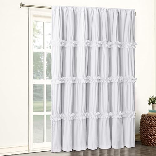 Boho Ruched Room Divider Curtains with Butterfly Flowers