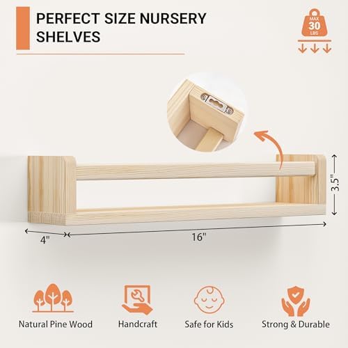 Heimlove Floating Bookshelf Set of 2 for Nursery Wall