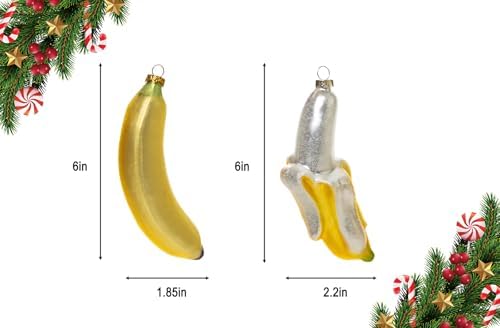 2 Count Glass Banana Christmas Ornaments for Tree