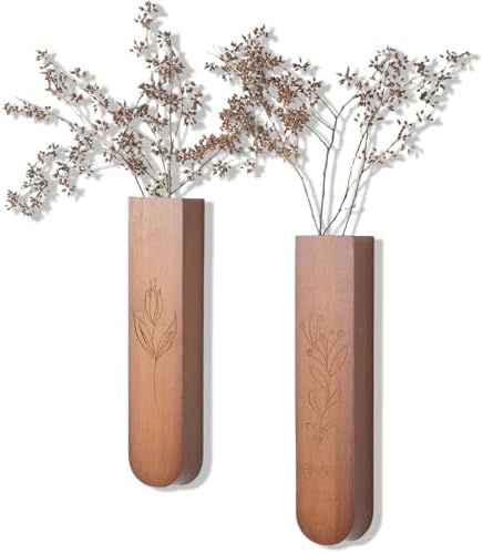 Wood Wall Vase Set of 2 for Dried Flowers and Faux Plants
