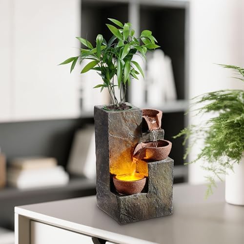 Elegant 3-Tier Rock Fountain with Waterfall Sound and LED Light