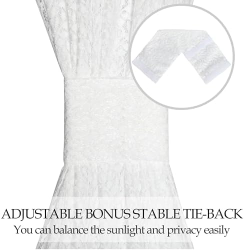 White Lace French Door Curtains with Tieback 52 x 72 Inch Panel