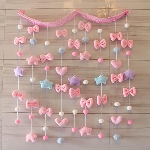 Kawaii Doorway Curtains with Fluffy Star Bowknot Pentacle Garland