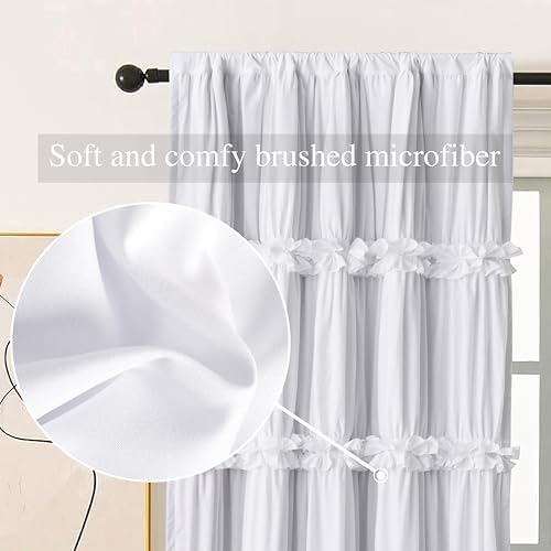 Boho Ruched Room Divider Curtains with Butterfly Flowers