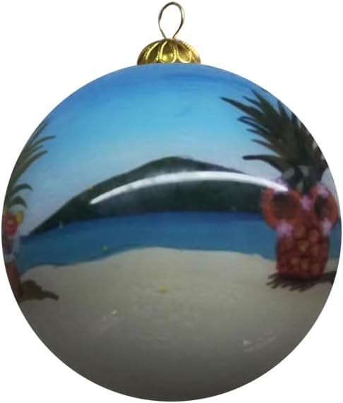 Hand Painted Hawaii Three Pineapples Beach Christmas Ornament