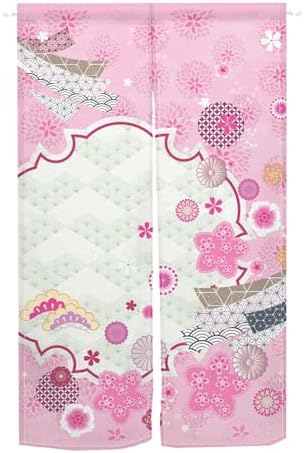 Traditional Japanese Noren Curtain Pink Flowers 335x709 Inch