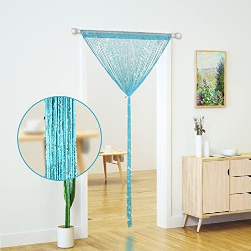 Glitter Beaded Curtain Panel Blue 39x79 Inches
