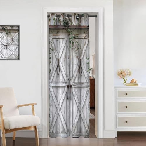 Rustic Wooden Barn Door Curtain for Privacy