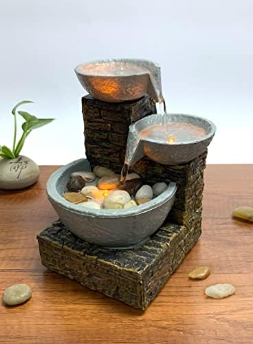 Natures Mark 6 Inch Cascading Bowl and Brick LED Fountain with Adapter