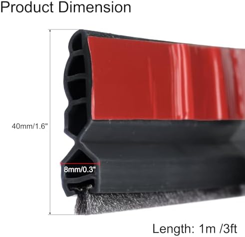 Uxcell Door Draft Stopper with Brush 3 Ft Black Self Adhesive