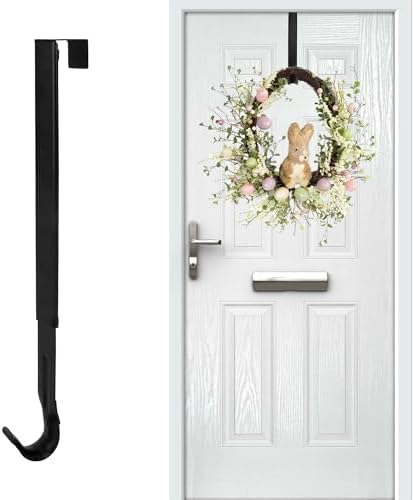 Adjustable Black Metal Wreath Door Hanger for Front Door