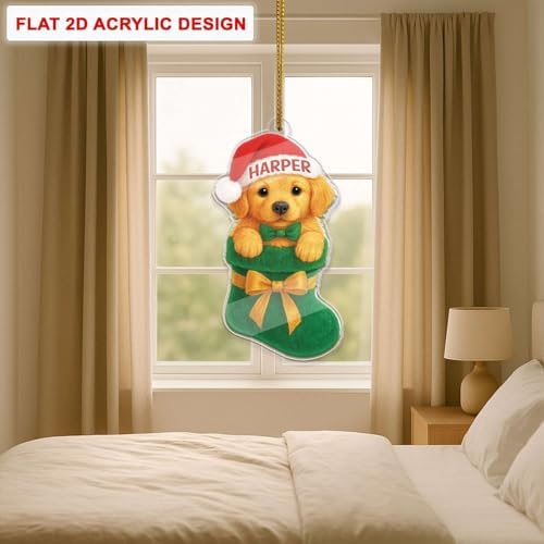 Custom Name Golden Retriever Hanging Ornament for Christmas Tree