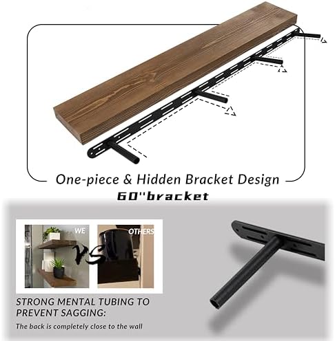 Rustic Floating Shelves 60 Inch Set of 2 Walnut