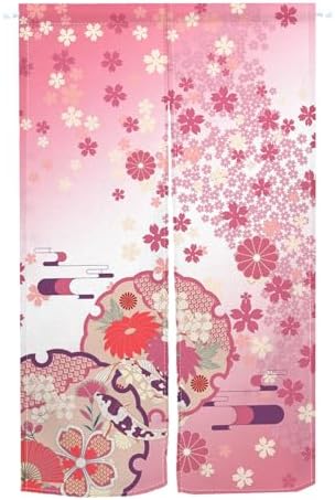 Japanese Pink Bloomy Flower Door Curtain Panel
