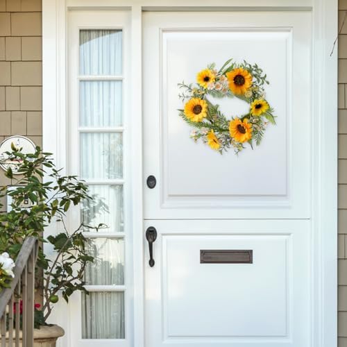 KHOYIME 13 Inch Sunflower Door Wreath All Season Decor