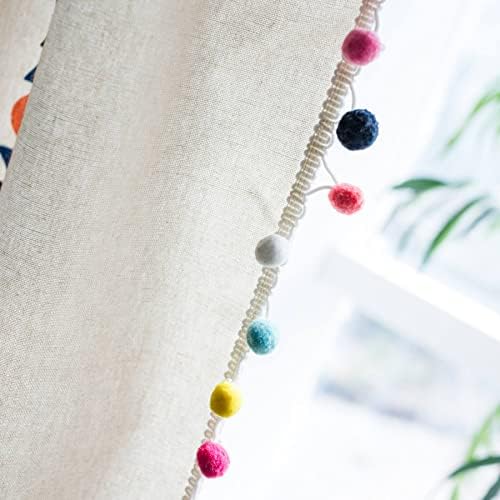 VOGOL Cotton Linen Pom Pom Tasseled Curtains 59x79 Inches
