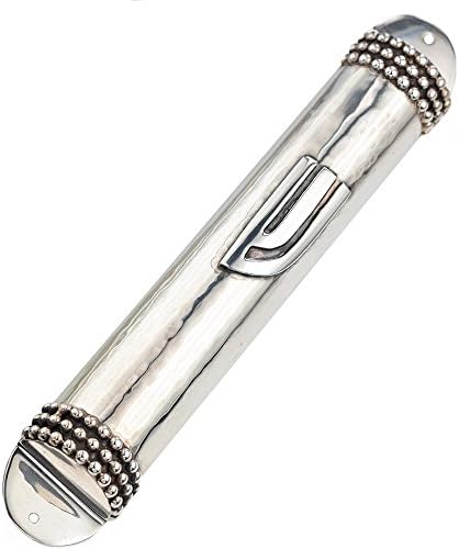 Sterling Silver Mezuzah Case with Beaded Design 2x12cm