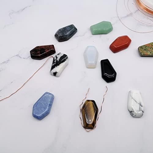Carved Coffin Shaped Worry Stones Pendant Set Real Gemstone Healing Crystals 12pcs
