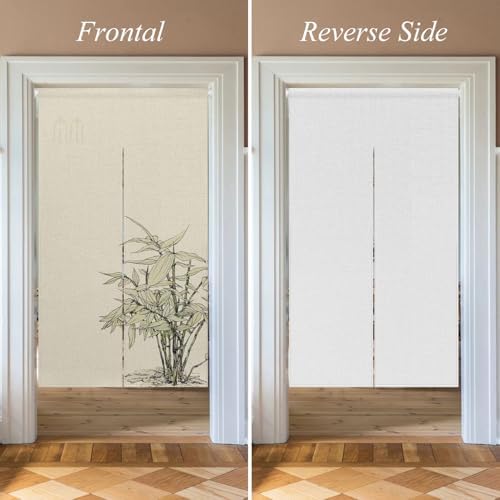 Japanese Doorway Curtain with Green Plants Print
