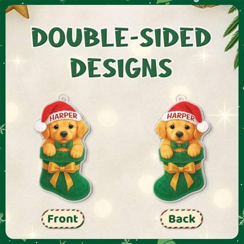 Custom Name Golden Retriever Hanging Ornament for Christmas Tree