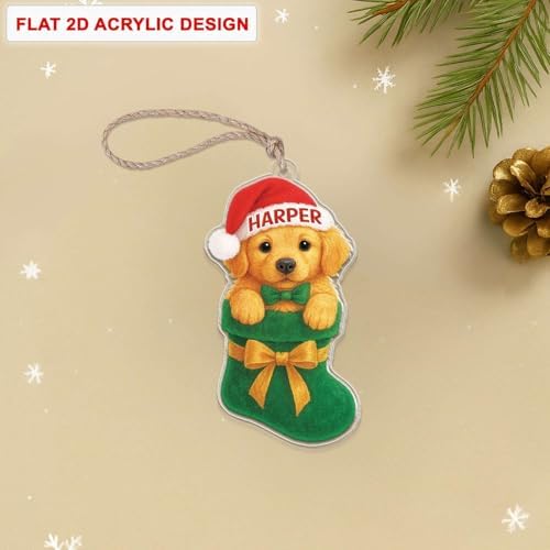 Custom Name Golden Retriever Hanging Ornament for Christmas Tree
