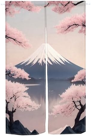Leowefowa Japanese Noren Door Curtain Panel Fuji Mountain Pink
