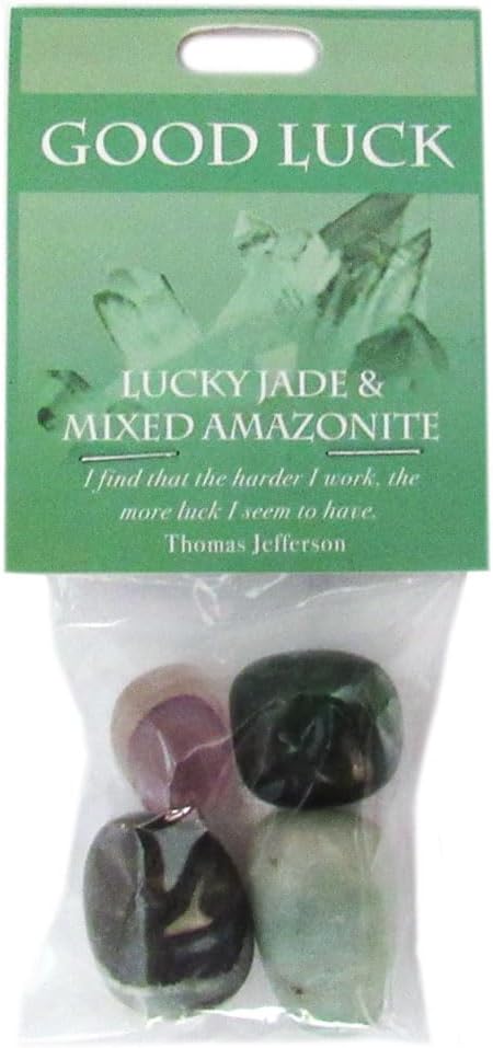 Good Luck Gemstones Lucky Jade and Mixed Amazonite Tumbled Stones Pack of 4