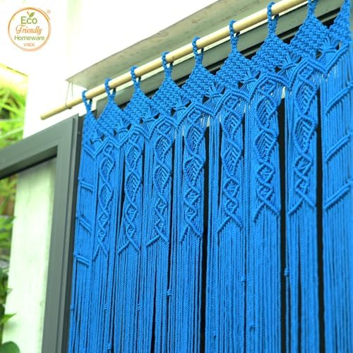 Boho Macrame Curtain with Beads - 77 x 35 Blue