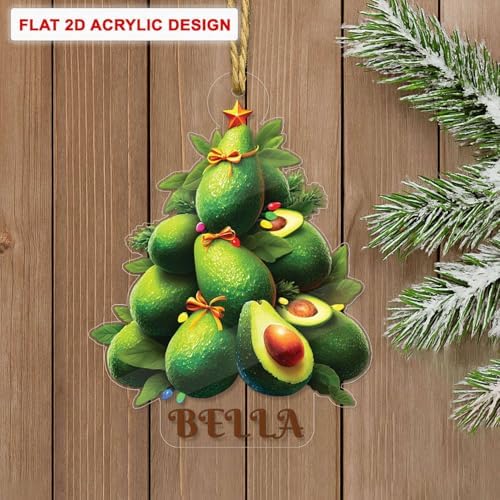 2D Avocado Christmas Tree Ornament Custom Name
