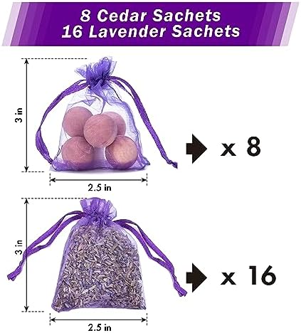 Pack of 24 Lavender Cedar Sachets for Home Use
