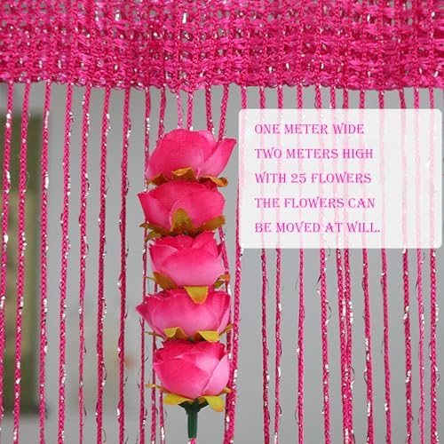 Rose Thread Door Curtain with Blue Tassels