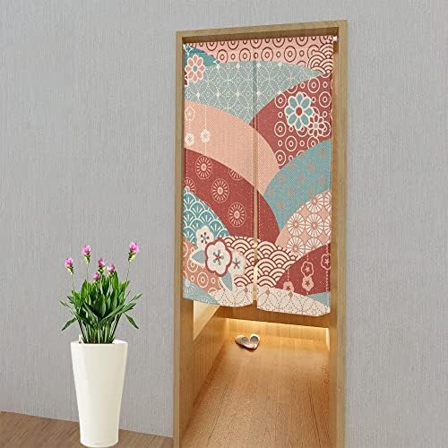 Leowefowa Traditional Japanese Noren Curtain Flowers Pattern