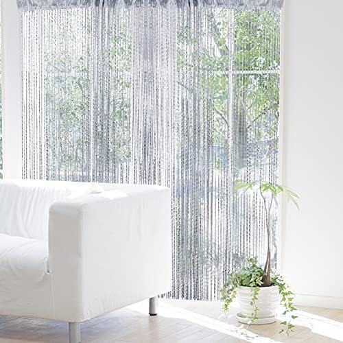 Sparkle String Curtains for Door 79x40inch Silver