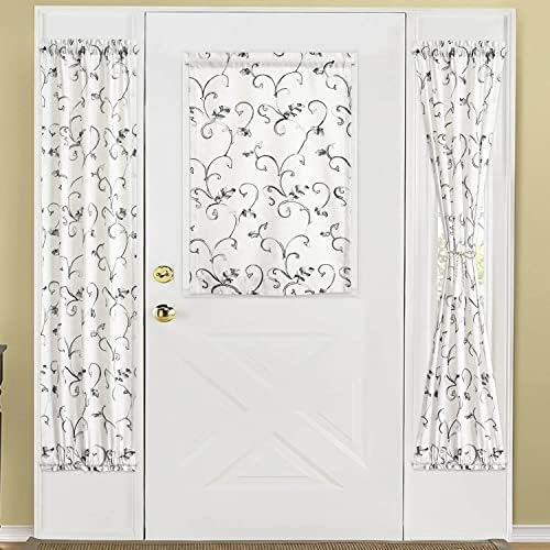 VOGOL Embroidered Door Curtain Panels Grey Vines Pattern 25x72 Inches