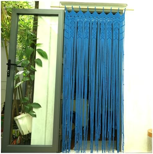 Boho Macrame Curtain with Beads - 77 x 35 Blue