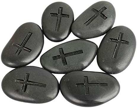Rockcloud 4 Pack Black Engraved Stones with Cross Design