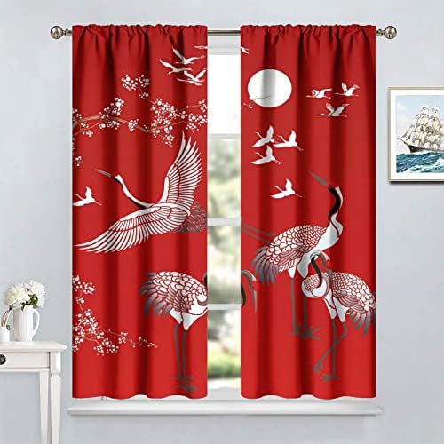 Japanese Style Blackout Curtains with Crane Print