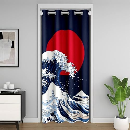 Japanese Wave Door Curtain 42x80 Inch Ocean Style Panel