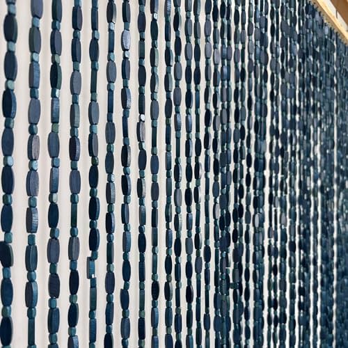 FlavorThings 36 x 79 Blue Beaded Curtain with Wood and Bamboo