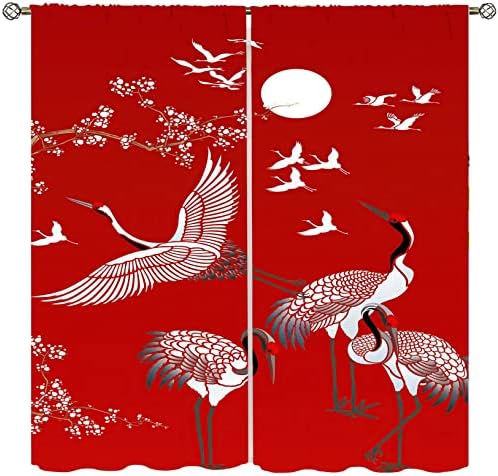 Japanese Style Blackout Curtains with Crane Print