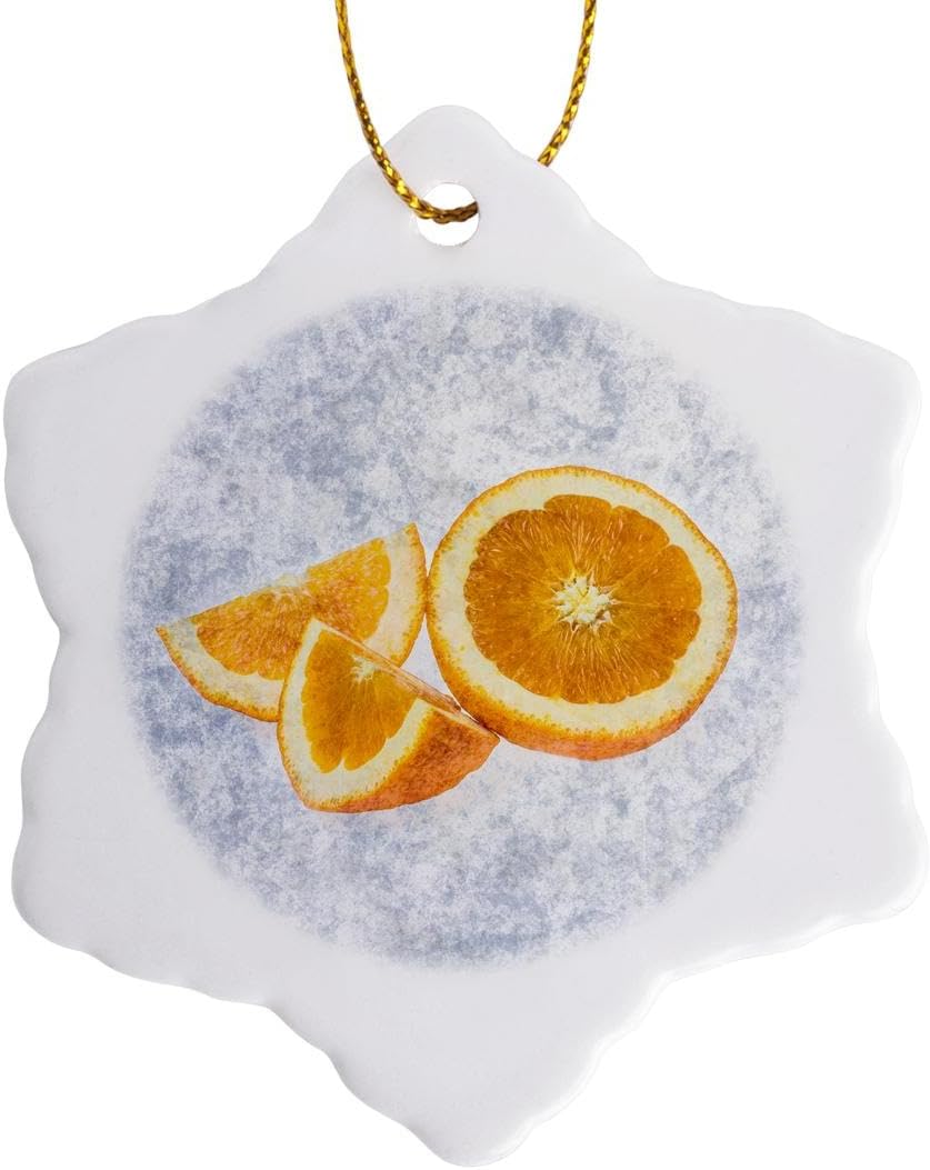 3D Snowflake Porcelain Ornament with Orange Fruit