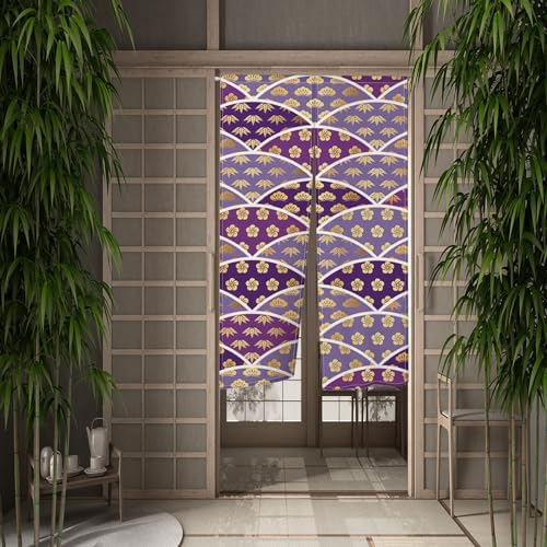 Japanese Noren Door Curtain 335 x 709 with Flower Pattern