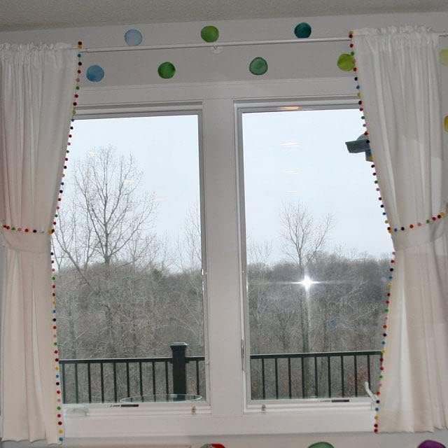 INDACORIFY White Cotton Curtains with Pom Pom Tassels Set of 2